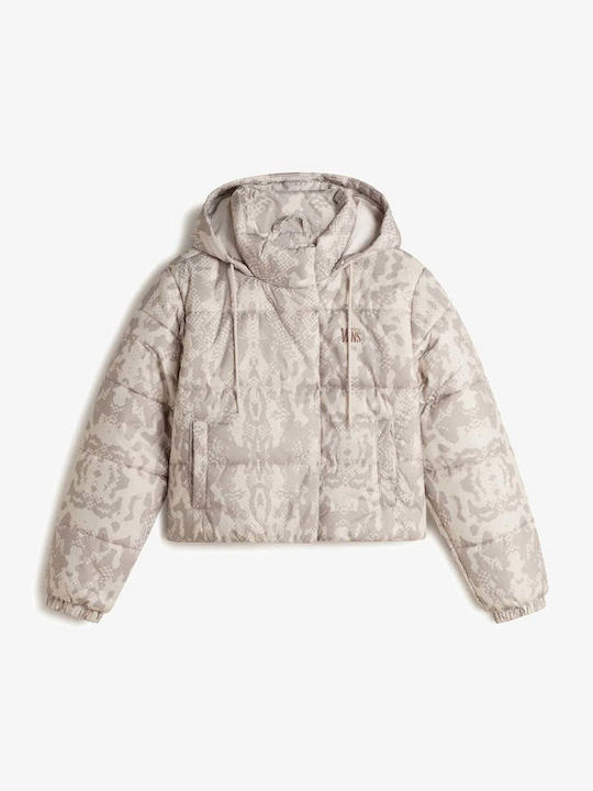 Crop Γυναικείο Puffer Μπουφάν για Χειμώνα Taupe Mist