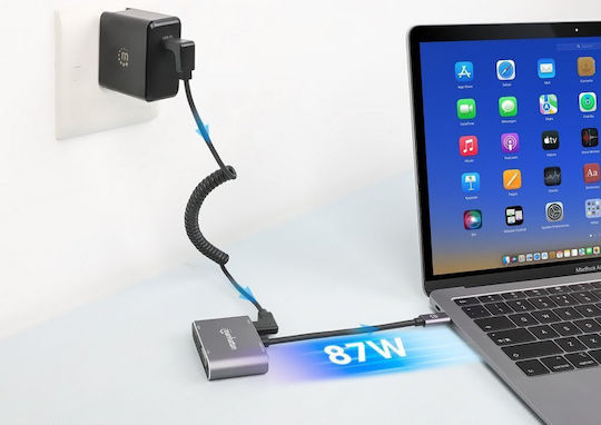 Manhattan USB-C Docking Station με HDMI 4K PD και σύνδεση 2 Οθονών Γκρι (130691)