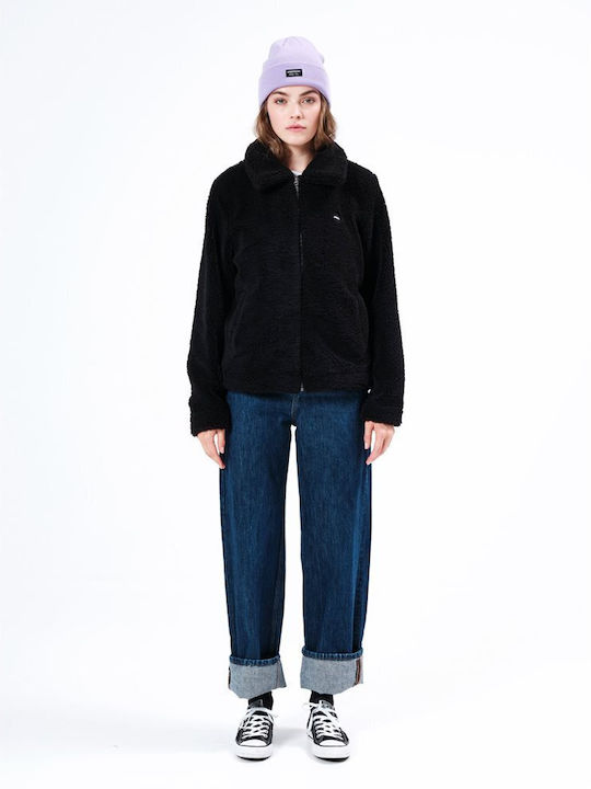 Women's Hiking Short Puffer Jacket for Winter with Hood Black