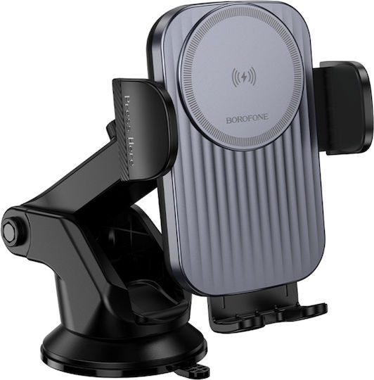 Borofone Car Mobile Mount with Adjustable Hooks and Wireless Charging Black