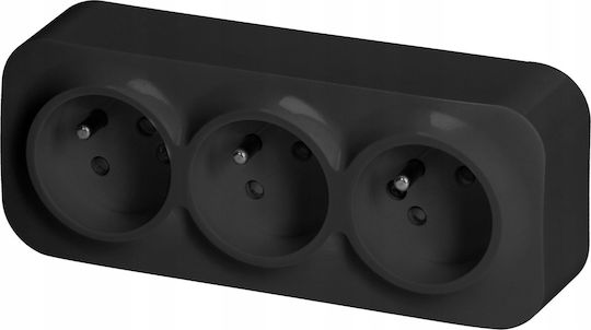 Triple Socket Todo 2p+z Schuko Ip20 16a 230v Ac Black