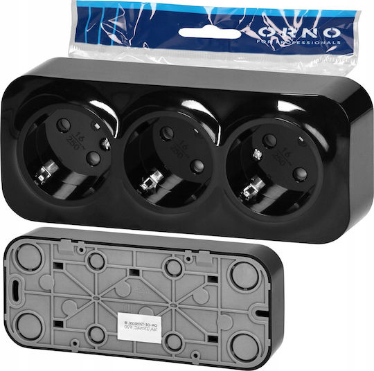 Triple Socket Todo 2p+z Schuko Ip20 16a 230v Ac Black