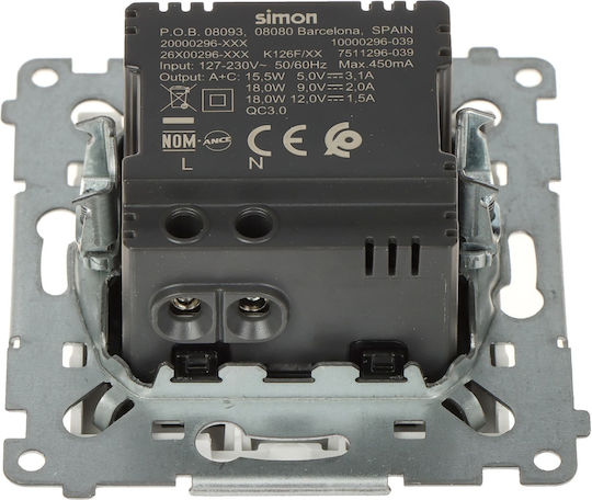 Kontakt-Simon Priză Mortice cu 2 Porturi USB Albă