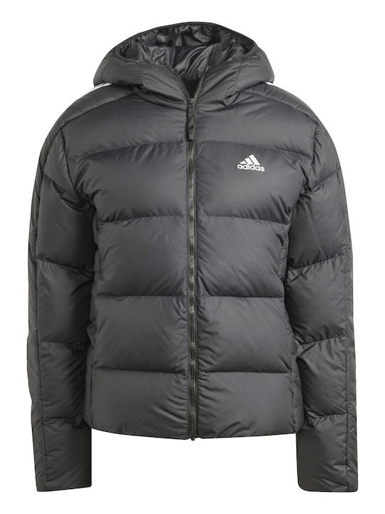 Essentials 3-Stripes Mid Down Women's Short Puffer Jacket for Winter with Hood Black