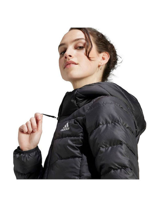 Essentials Light Women's Short Puffer Jacket for Spring or Autumn with Hood Black