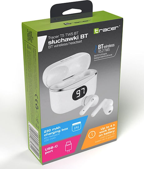 Tracer T5 In ear Bluetooth хендсфри Слушалки с Кутийка за Зареждане Бял