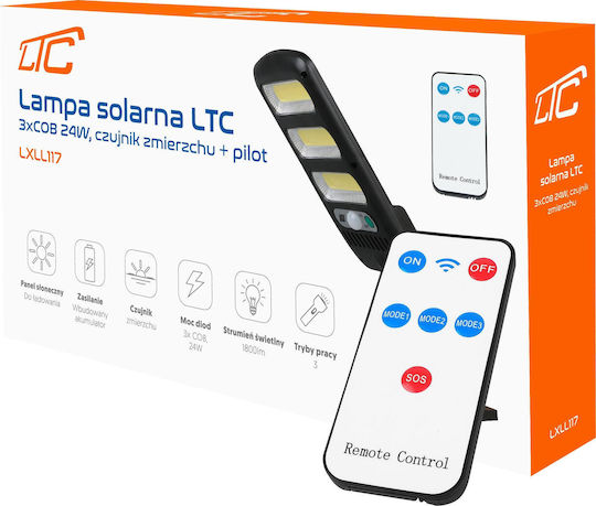 LTC Επιτοίχιο Ηλιακό Φωτιστικό 24W 1800lm με Αισθητήρα Κίνησης, Φωτοκύτταρο και Τηλεχειριστήριο