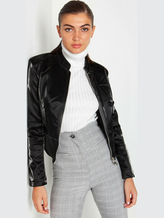 Δερμάτινο Γυναικείο Biker Jacket Μαύρο