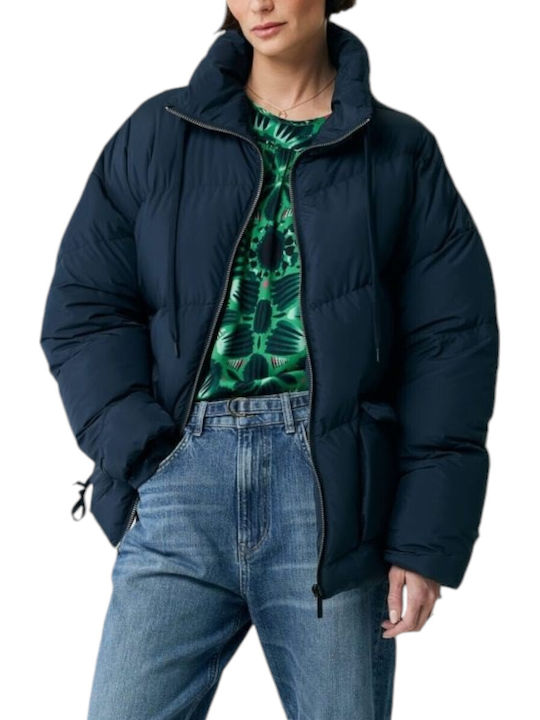 Κοντό Γυναικείο Puffer Μπουφάν για Χειμώνα Navy Μπλε