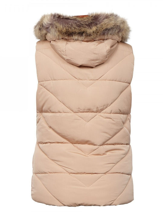 Scurtă Jachetă de femei Fără mâneci Puffer pentru iarnă Bej