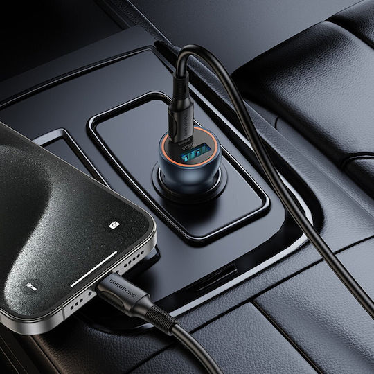 Borofone Auto-Ladegerät 30W Schnellladung mit Anschlüssen: 1xUSB 1xType-C Gray Farbe