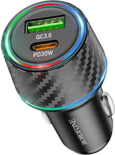 Borofone Borofone Handy-Autoladegerät 48W 3A mit Anschlüssen: 1xUSB 1xType-C Schwarz Farbe