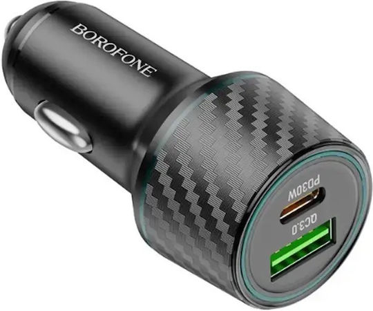 Borofone Borofone Handy-Autoladegerät 48W 3A mit Anschlüssen: 1xUSB 1xType-C Schwarz Farbe