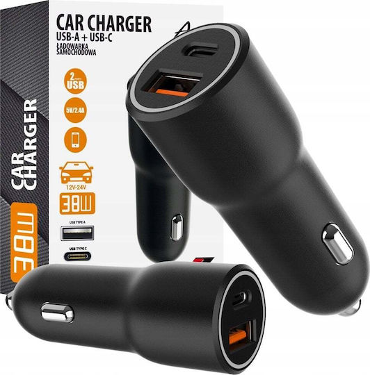 Art Auto-Ladegerät 38W mit Anschlüssen: 1xUSB 1xType-C