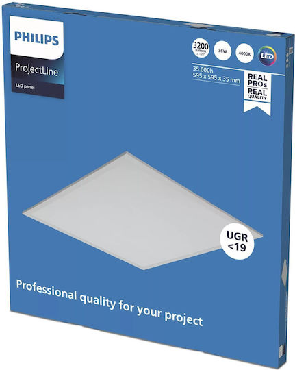 Philips ProjectLine Τετράγωνο Χωνευτό LED Panel 36W με Φυσικό Λευκό Φως 4000K 59.5x59.5εκ.