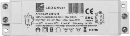 Adeleq Τροφοδοτικό LED IP20 Ισχύος 15W με Τάση Εξόδου 12V