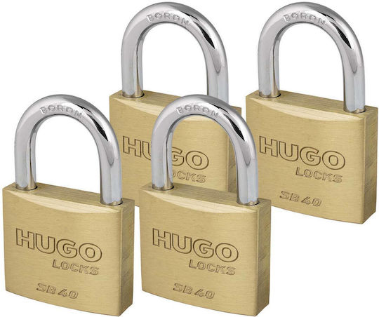 Hugo Locks SB40 Stahl Vorhängeschloss Messing mit Schlüssel Messing 40mm 4Stück