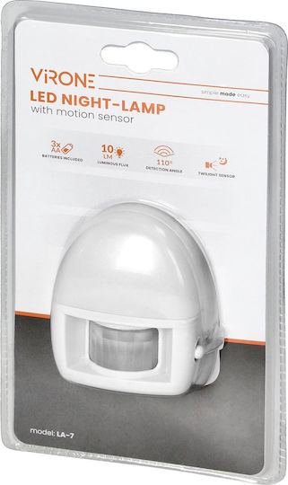 Virone LED Φωτιστικό Νυκτός Διακόπτης με Τροφοδοσία Μπαταρίας και Αισθητήρα Κίνησης