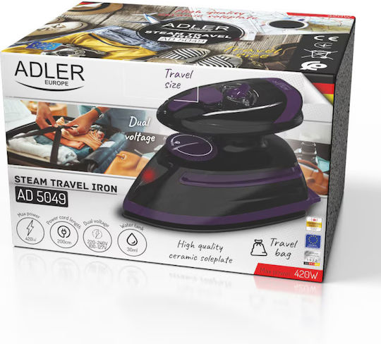 Adler Steam Travel Iron 420W with Ceramic Plate