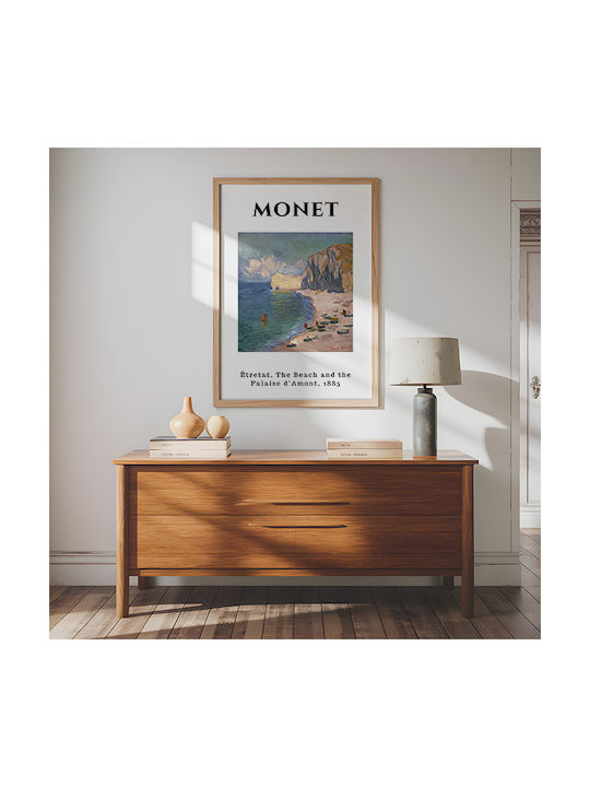 Poster Claude Monet Beach Falaise D Amont Art232 21cm X 30cm Frame Natural Wooden Beige