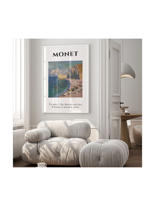 Poster Claude Monet Beach Falaise D Amont Art232 21cm X 30cm Frame Natural Wooden Beige