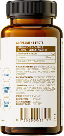 MCS Formulas Lycopene Plus 38mg Special Food Supplement 60 Capsules