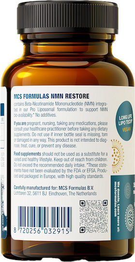 MCS Formulas NMN Restore Pro Липозомен 250mg Специална Хранителна Добавка 60 Капсули