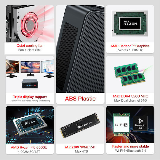 Beelink SER5 Mini PC (Ryzen 5 5500U/16GB DDR4/500GB SSD/W11 Pro)