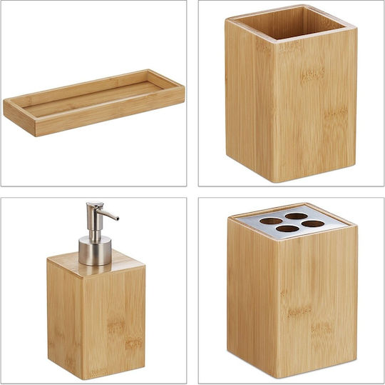 Set Accesorii Pentru Baie Din Bambus Bej 3 Bucăți