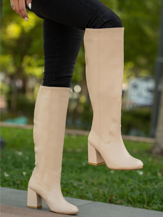 Leather Women's Boots Beige