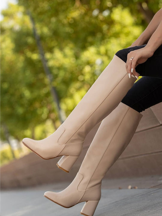 Leather Women's Boots Beige