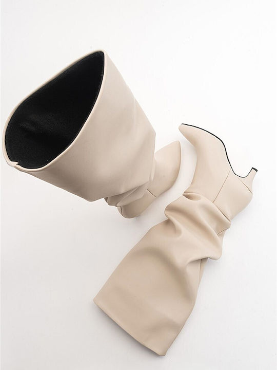 Leather Women's Boots Beige