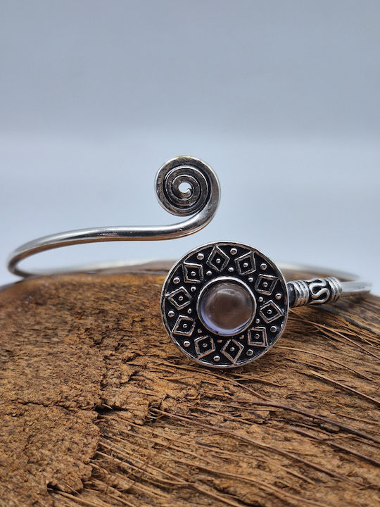 Silver Plated Bracelet Amethyst Open Handmade Jewelry