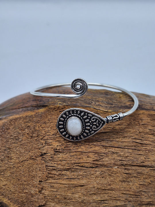 Silver Plated Opening Bracelet Moonstone Elegant Handmade Jewelry