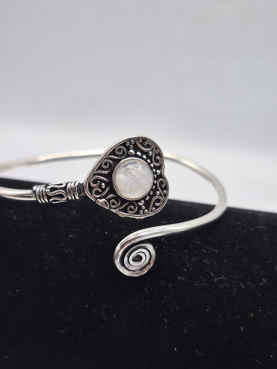 Silver Plated Opening Bracelet Moonstone Elegant Handmade Jewelry