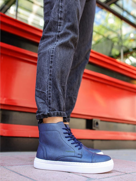 Leather Navy Blue Men's Boots