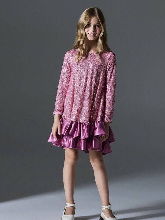 Children's Dress with Sequins Pink