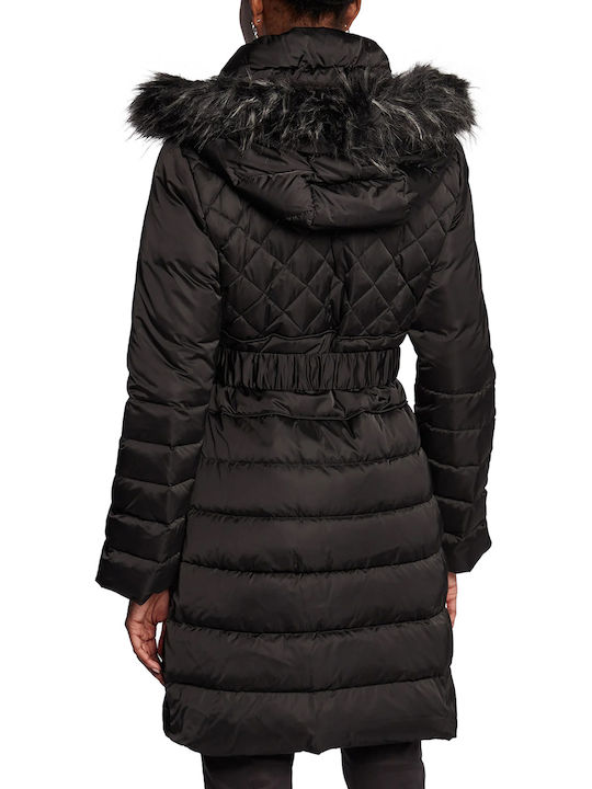 Women's Long Puffer Jacket for Winter with Hood Black