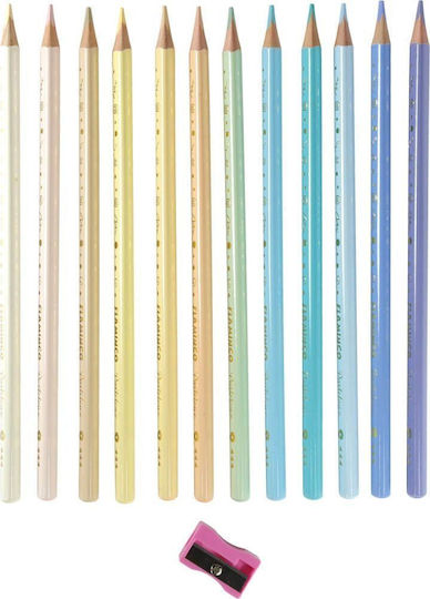 Triangular Pencil Crayons 12 Pastel Colors Flamingo