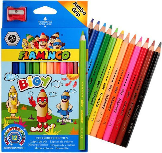 Bigy Pencil Crayons 12 Colors Sharpener Flamingo