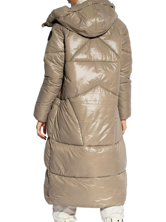 Hilla Women's Long Puffer Jacket for Winter with Hood Elephant Grey