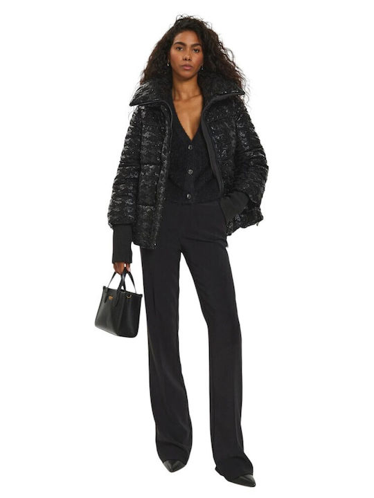 Kurz Damen Puffer Jacke für Winter Schwarz