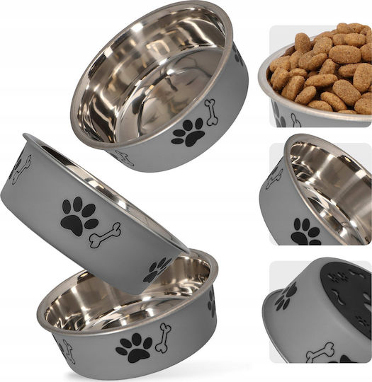 Barry King Metallic Bowl Food for Dog & Cat with Base 450ml 14cm in Gray Color
