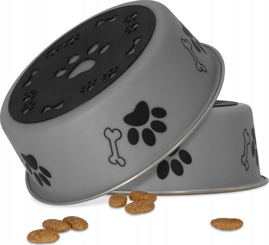 Barry King Metallic Bowl Food for Dog & Cat with Base 450ml 14cm in Gray Color