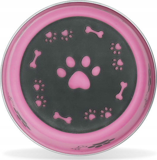 Barry King Metallic Bowl Food for Dog & Cat with Base 300ml 10.5cm in Pink Color