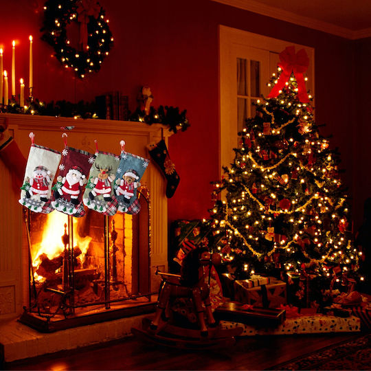 Christmas Decorative Polyester Socks with Santa Claus / Reindeer / Snowmen / Tree L31xW19cm 4pcs
