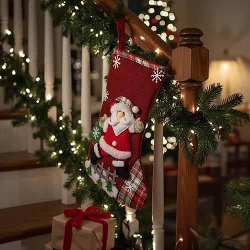 Christmas Decorative Polyester Socks with Santa Claus / Reindeer / Snowmen / Tree L31xW19cm 4pcs