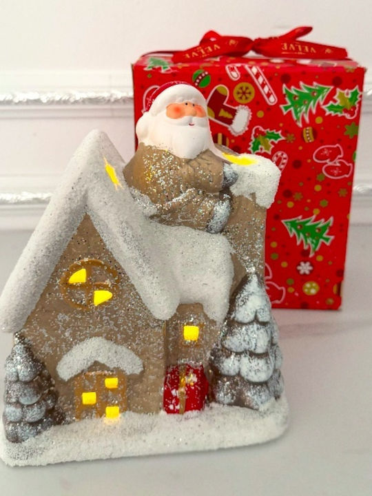 Velve Crăciunescă Iluminată Decorativă Scenă Bej 17x15cm.