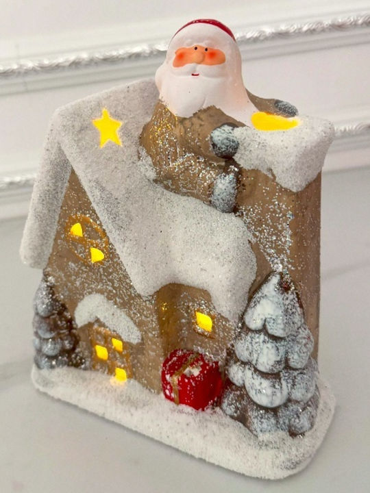 Velve Crăciunescă Iluminată Decorativă Scenă Bej 17x15cm.