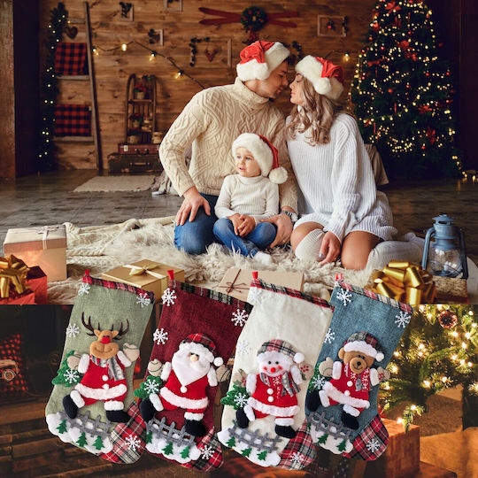 Christmas Decorative Polyester Socks with Santa Claus / Reindeer / Snowmen / Tree L31xW19cm 4pcs